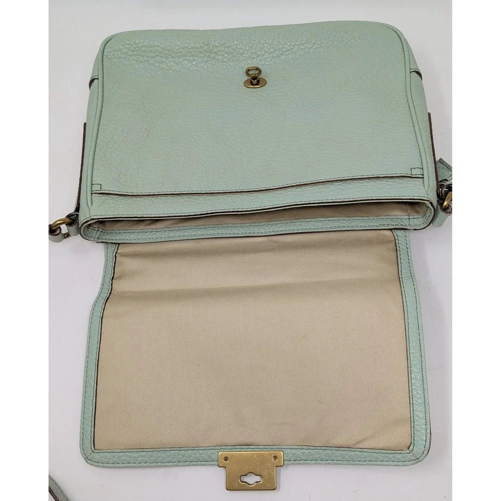Fossil Memoir Flap Seafoam Mint Green Leather Crossbody Satchel Bag ZB5413 Dust